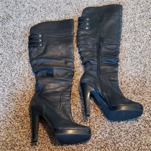 Leather high heel boots